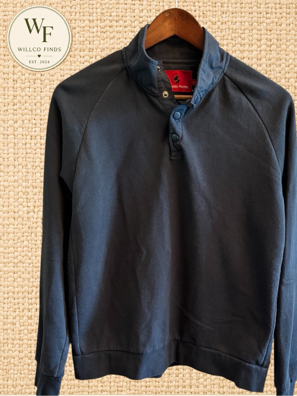 Southern Proper Men’s Medium Navy Snap Neck Pullover Sweatshirt Preppy